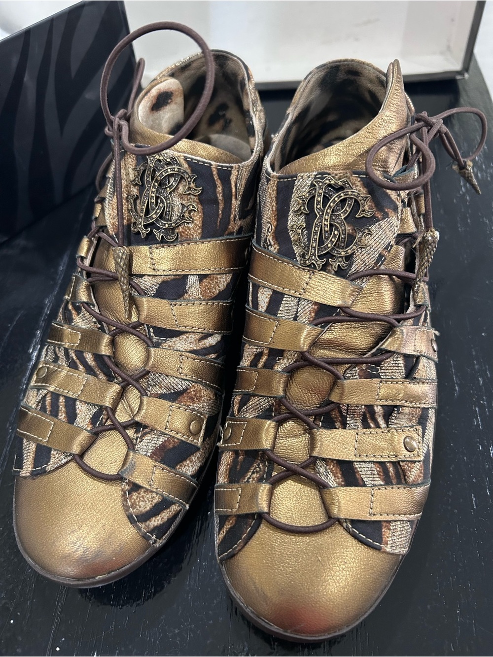 Vintage Roberto Cavalli “Chiffon Zebra” Gold Metallic Sport Shoe-SZ 35